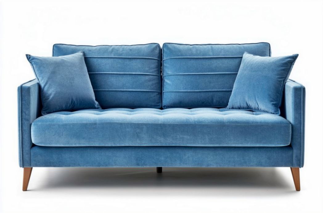 Sofa dwuosobowa z aksamitnym obiciem w niebieskim kolorze 180 x 80 x 85cm