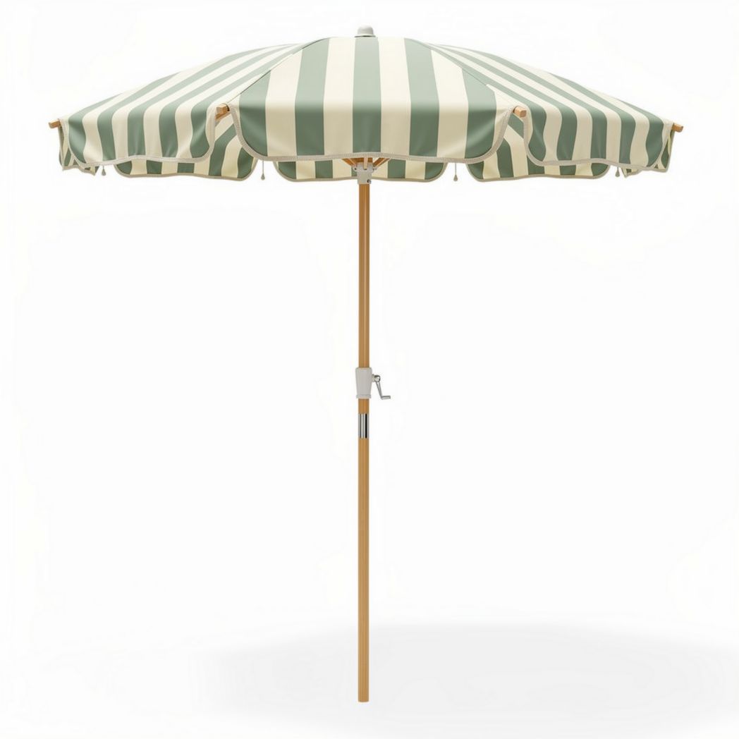 Parasol ogrodowy w paski zielono-białe z drewnianym stelażem 200 x 200 x 250cm