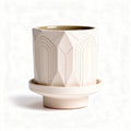 Doniczkę ceramiczną o zdobieniach w kolorze białym 10 x 10 x 12cm z podstawkiem